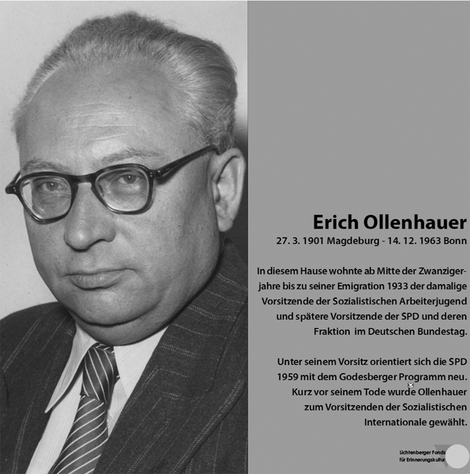 Gedenktafel für Erich Ollenhauer an seinem ehemaligen Wohnhaus